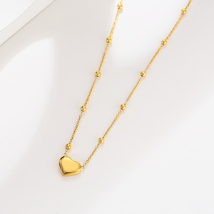 Colgante de acero inoxidable chapado en oro rosa para mujer, cadena de cuentas con forma de corazón, venta al por mayor - Product Image 2