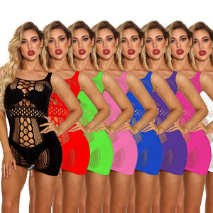 새로운 핫 세일 섹시한 Fishnet 소녀 미니 드레스 Bodystockings 란제리 레드 에로틱 섹시한 크리스마스 파티 드레스 테디 - Product Image 2