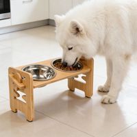 Nouvelle gamelle double en bambou pour chiens et chats, support réglable pour le cou, multifonctionnelle, pour chiens de petite/moyenne taille