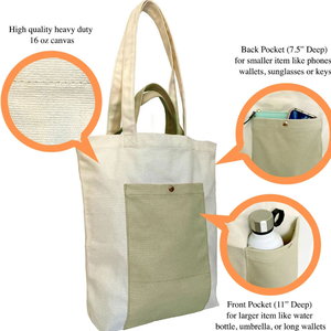 Sac de courses en toile de coton bio, écologique, avec logo personnalisé, double poignée et poche avant. - Product Image 5