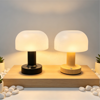 Lampe de table LED sans fil en forme de champignon, en métal et bois, à intensité variable tactile, portable, pour restaurant, chevet, hôtel, complexe hôtelier