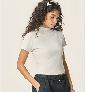 เสื้อยืดคอกลมทรงสั้นสำหรับผู้หญิง 260GSM ผ้าฝ้าย 47.1% วิสโคส 47.1% สแปนเด็กซ์ 5.8% สไตล์ Y2K แขนสั้น - Product Image 3