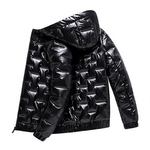 Veste matelassée imperméable à capuche noire décontractée pour homme avec fermeture éclair, longueur normale, manteau d'hiver pour l'extérieur - Product Image 3