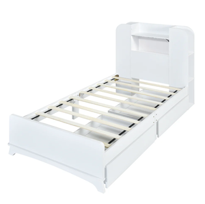 <span class=keywords><strong>Letto</strong></span> Singolo con Contenitore in MDF Bianco, Due Cassetti e Design con Striscia Luminosa nella <span class=keywords><strong>Testiera</strong></span> - Product Image 2