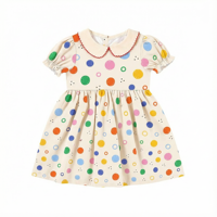 Robe d'été décontractée en coton doux à pois avec col Peter et manches bouffantes pour filles, personnalisable, vente en gros du fabricant Puresun