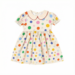 かわいい水玉模様のドレス、小さな女の子向け、卸売カスタムメイドの女の子用衣料、夏用ポリエステル/コットン女の子用ドレス - Product Image 4