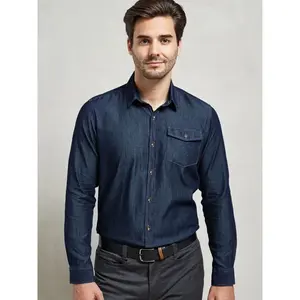 Maglietta da uomo in denim con cuciture, merchandising aziendale - Product Image 1