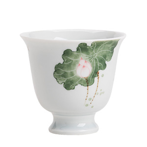 Taza de té de porcelana blanca, diseño tradicional chino redondo, taza pequeña personal para beber té de la tarde - Product Image 4