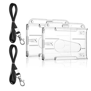 Cross-border hard double-sided transparent thumb card holder, horizontal and vertical dual-use black lanyard polyester neck - Product Image 1