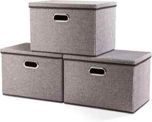 Home Closet Organizers with Lids Large Cotton Linen Fabric Folding Kids Toy Foldable Cotton <b>Storage</b> Box Bins <b>Clothes</b> Organizer - Product Image 1