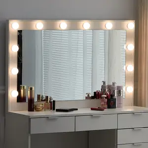 Table de toilette blanche avec tiroirs, Style hollywoodien, 3 couleurs, lumière LED, chambre à coucher, maquillage