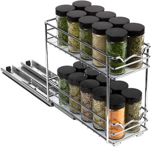 Pull Out Spice Rack Organizer for Cabinet, Heavy Duty Slide Out Double Rack 4"W For Upper Kitchen Cabinets and Pantry Closet