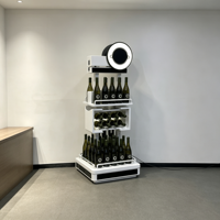Présentoir à vin intelligent multi-niveaux avec panneau supérieur circulaire et éclairage LED pour équipement de présentation en boutique