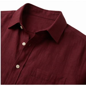 Camisa de Vestir de Manga Larga para Hombre, Color Borgoña Sólido, Cuello Clásico, Antiarrugas, Estilo Casual Elegante, Manga Larga, Popelina de Algodón, 140g, Sencilla - Product Image 5