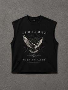 เสื้อกล้ามผู้ชายสไตล์สตรีทแวร์แบบสั่งทำพิเศษ พิมพ์ลาย DTG ขอบดิบ ตัดเย็บแบบดิสเทรส พร้อมลายกราฟิก - Product Image 1