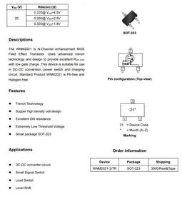 NM2021-3 NM2021-3/TR WNM2021-3 WNM2021-3/TR wnm2021 sot-323 820ma 20V MOSFET Transistor cho công tắc tín hiệu nhỏ - Product Image 3
