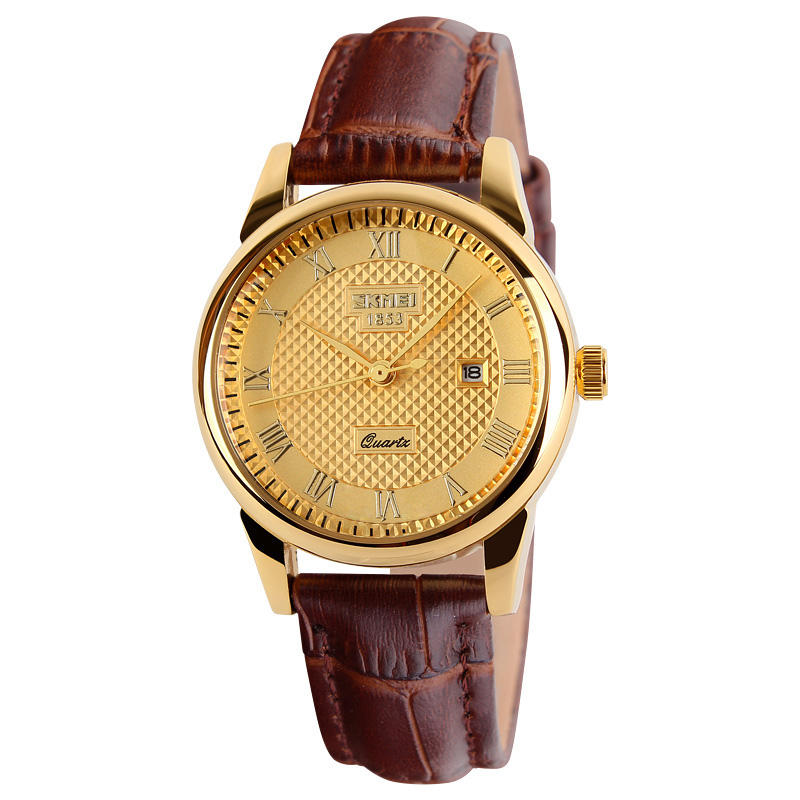 Gold case brown band gold dail/lady