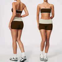 Set Yoga 3 Potong Wanita Tanpa Tali, Bahan Bernapas, Warna-Blok, Pinggang Tinggi, Kontrol Perut, Cepat Kering, untuk Gym dan Fitness