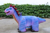 Trottinette électrique dinosaure violette pour enfants, siège lumineux et sûr, idéale pour les parcs de jeux et la location extérieure