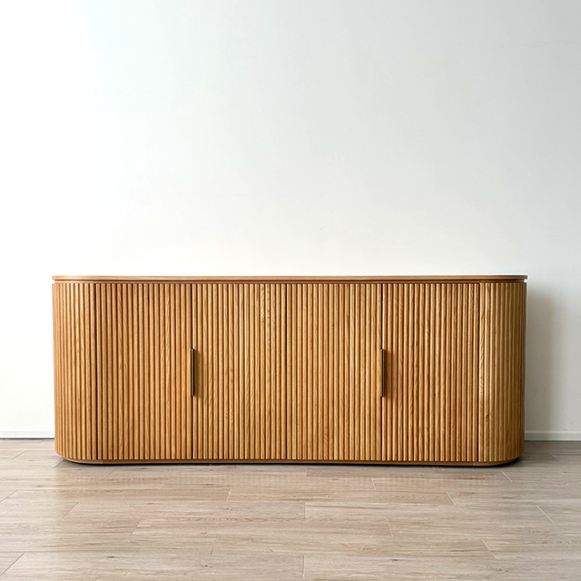 RH BYRON Modern Media Console, Solid Wood TV Stand with Textured Vertical Grooves and Minimalist Pulls, Clean-Lined Storage