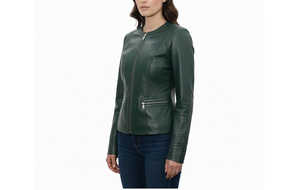 Chaqueta de Piel de Oveja Verde Hecha a Mano con Corte Personalizado para Mujer, con Forro de Algodón, Edición Elegante, Minimalista y Moderna - Product Image 2