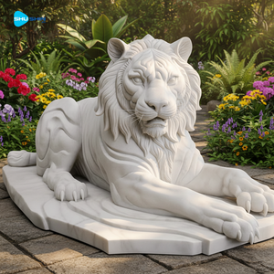 Estatua de Tigre Acostado en Mármol para Jardín Exterior, Villa, Templo e Iglesia - Diseño Europeo de Gran Tamaño, Hecho a Mano y Personalizable - Product Image 2