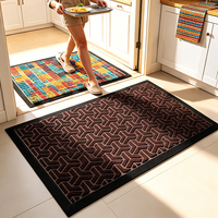 Tapis d'entrée géométrique marron texturé avec bordure en caoutchouc noir, tapis de sol intérieur/extérieur pour la maison et le bureau