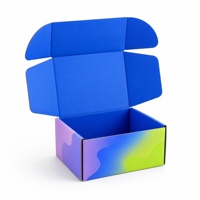 Boîte d'expédition en carton ondulé personnalisée avec impression couleur intégrale à l'intérieur, motif vague fluide dégradé violet bleu vert, emballage cadeau