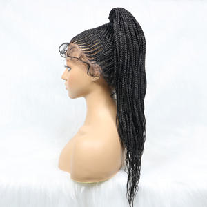 <span class=keywords><strong>Jennifer</strong></span> – perruque frontale tressée, cheveux humains, queue de cheval Afro, chaleur, sans colle - Product Image 4