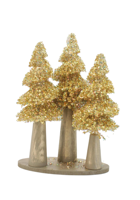 Décorations de Noël, Ornements de Bureau, Mini Sapins de Noël Scintillants, Base en Bois, Ensemble de Trois, Accessoires de Vitrine Festifs