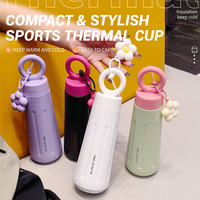 Aikeyi 304 Stainless Steel Vacuum Insulated Portable 450ml Cangkir Ramah Lingkungan dengan Isolasi Termal 6-12 Jam Desain Bunga Lucu untuk