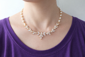 Juego de Joyería de Novia para Mujer, Fabricado en Vietnam, Plata de Ley, Chapado en Oro Amarillo, Collar de Moissanita, Perla de Imitación - Product Image 2