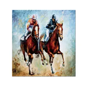 Pittura a olio della decorazione di arte della parete animale del cavallo da corsa bianco nero fatto a mano di lusso