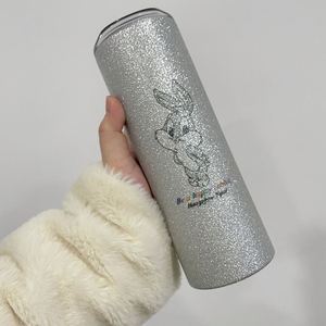 Gobelet isotherme fin et droit, argenté, 20 oz, avec couvercles, pour paillettes en poudre - Product Image 1