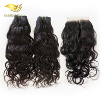 Lot de 3 mèches de cheveux humains bouclés profonds, cheveux vierges, 3 paquets de mèches brésiliennes bouclées 12A avec closure en dentelle