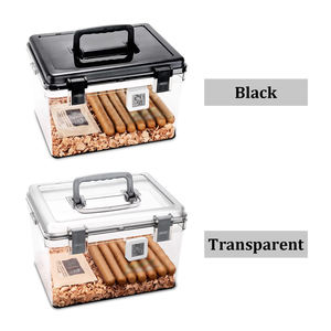 Boîte à cigares Cigarloong grande capacité en matériau PET transparent scellée avec hygromètre et comprimés hydratants en bois de cèdre - Product Image 5