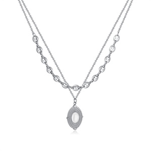 Hot Sale Products Stainless Steel Double Layer Chain <b>Necklace</b> <b>Opal</b> Pendant <b>Necklace</b> - Product Image 6