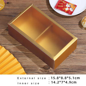 Caja de cajón dorada esmerilado transparente PVC manga ventana papel pastel panadería galleta pastelería cajón cajas con 2 4 6 divisores - Product Image 4