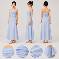 Ensemble deux pièces rayé pour femme, haut court tube froncé et jupe longue évasée taille haute, tenue d'été assortie en seersucker