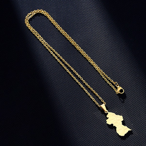 Collar con <span class=keywords><strong>mapa</strong></span> de país de Guyana de acero inoxidable Chapado en 18K al por mayor, resistente al agua, cadena de eslabones clásica <span class=keywords><strong>a</strong></span> la moda, diseño geométrico - Product Image 6