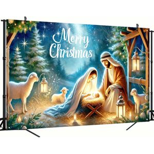 Factory Wholesale Made in <b>China</b> <b>Christmas</b> Nativity Tapestry Holy Scene Background Wall Art for Religious Party Home Decor - Product Image 4