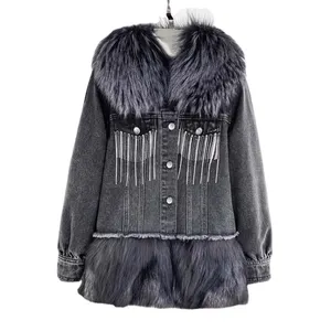 Abrigo de piel de zorro Real para mujer, abrigo de invierno de piel de zorro auténtica, nuevo estilo, 2023