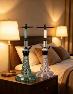 <b>Crystal</b> Glass Hookah Modern Shisha Pipe Black Metal Stem Clear Base Lounge Bar Display - Product Image 4