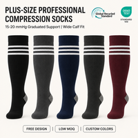 Chaussettes de compression montantes pour femmes grandes tailles, personnalisées, 15-20 mmHg, à compression graduée, pour mollets larges, côtelées, longues, pour soins, OEM, vente en gros