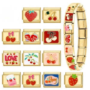 สร้อยข้อมือสแตนเลสสตีลแบบโมดูลาร์ DIY รุ่นเชอร์รี่สตรอว์เบอร์รี่สีทอง ดีไซน์ประณีต สร้างสรรค์ ปรับแต่งได้ - Product Image 3