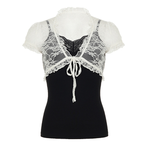 Conjunto de Camisola con Encaje y Bolero de Encaje Sweet Girl – Bonito Conjunto de Dos Piezas con Top Corto de Encaje Floral y Cárdigan Transparente para Mujer - Product Image 6