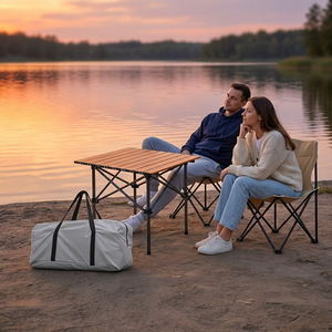 Black Wood-grain Color Outdoor <b>Folding</b> <b>Table</b> <b>and</b> <b>Chair</b> Set (3-piece) square <b>Table</b> + 2 <b>Chairs</b> with Storage Bag - Product Image 3