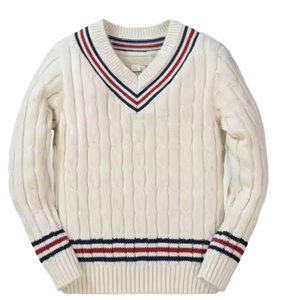 Pull de cricket pour homme, hiver, standard, respirant, infroissable, anti-rétrécissement, 100% coton, col en V, avec logo frontal et bordure contrastée - Product Image 1