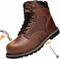 Bottes de sécurité professionnelles pour hommes en cuir Crazy-Horse durable, avec embout en acier indestructible, imperméables et antidérapantes, en cuir véritable de qualité supérieure