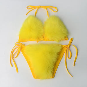 วิวิบลูค์ Z0203ST02 ชุดบิกินี่ผู้หญิงสีพื้น ชุดบิกินี่ขนเฟอร์ผู้หญิง ชุดว่ายน้ำขนเฟอร์ ชุดว่ายน้ำแบบสปอร์ต - Product Image 2